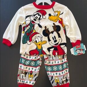 Disney Kids Christmas Red and White Pajama Set Classic Characters Size 18 mths